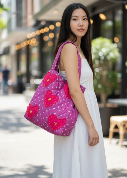 Purple Bandhani Quilted Tote Bag