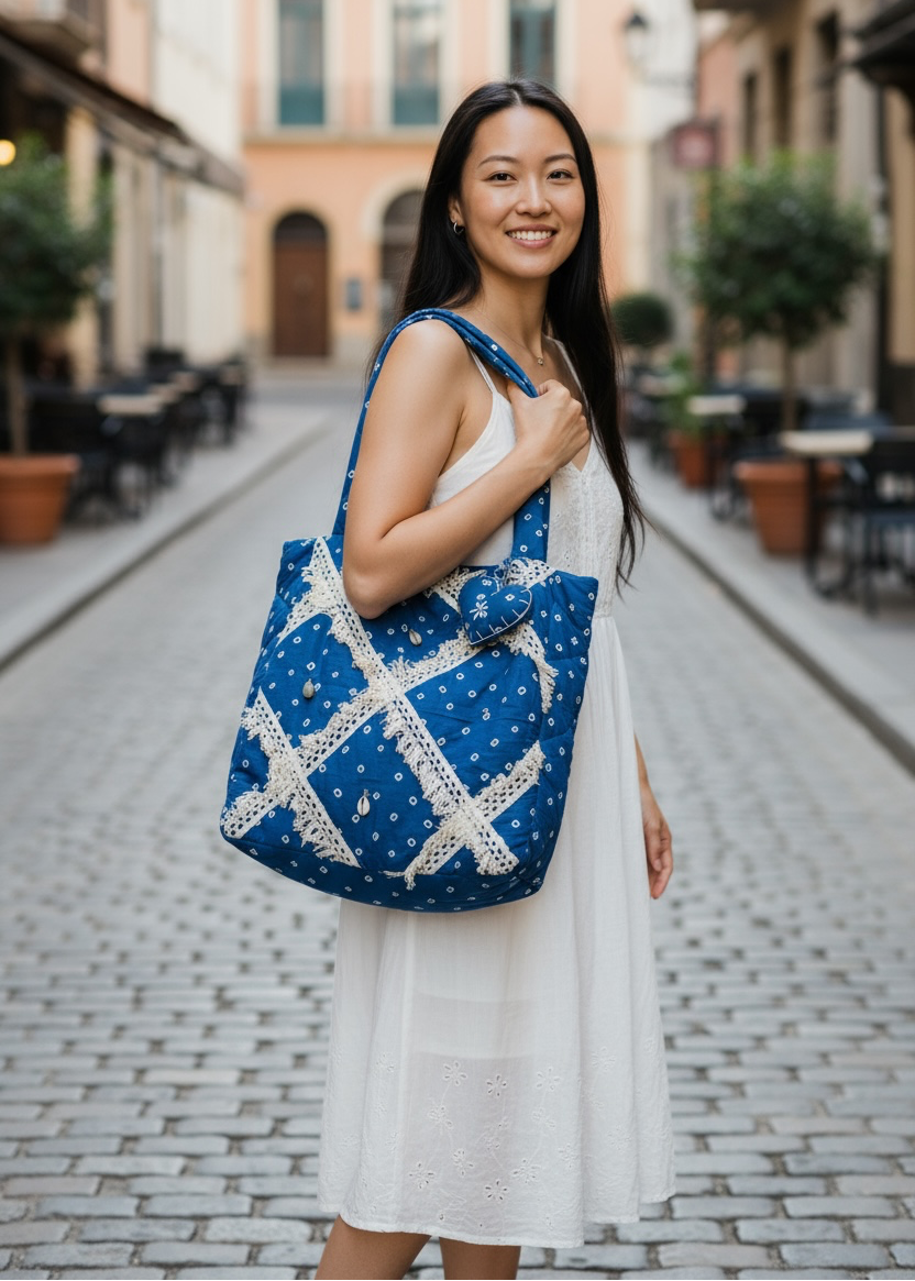 Blue Bandhani Quilted Tote Bag