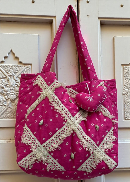 Pink Bandhani Quilted Tote Bag
