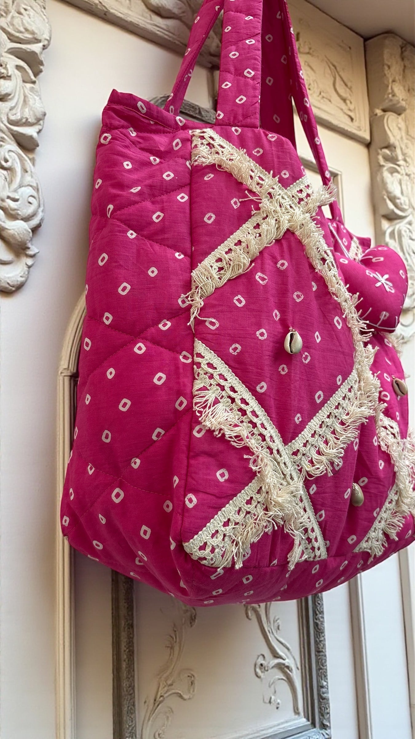 Pink Bandhani Quilted Tote Bag