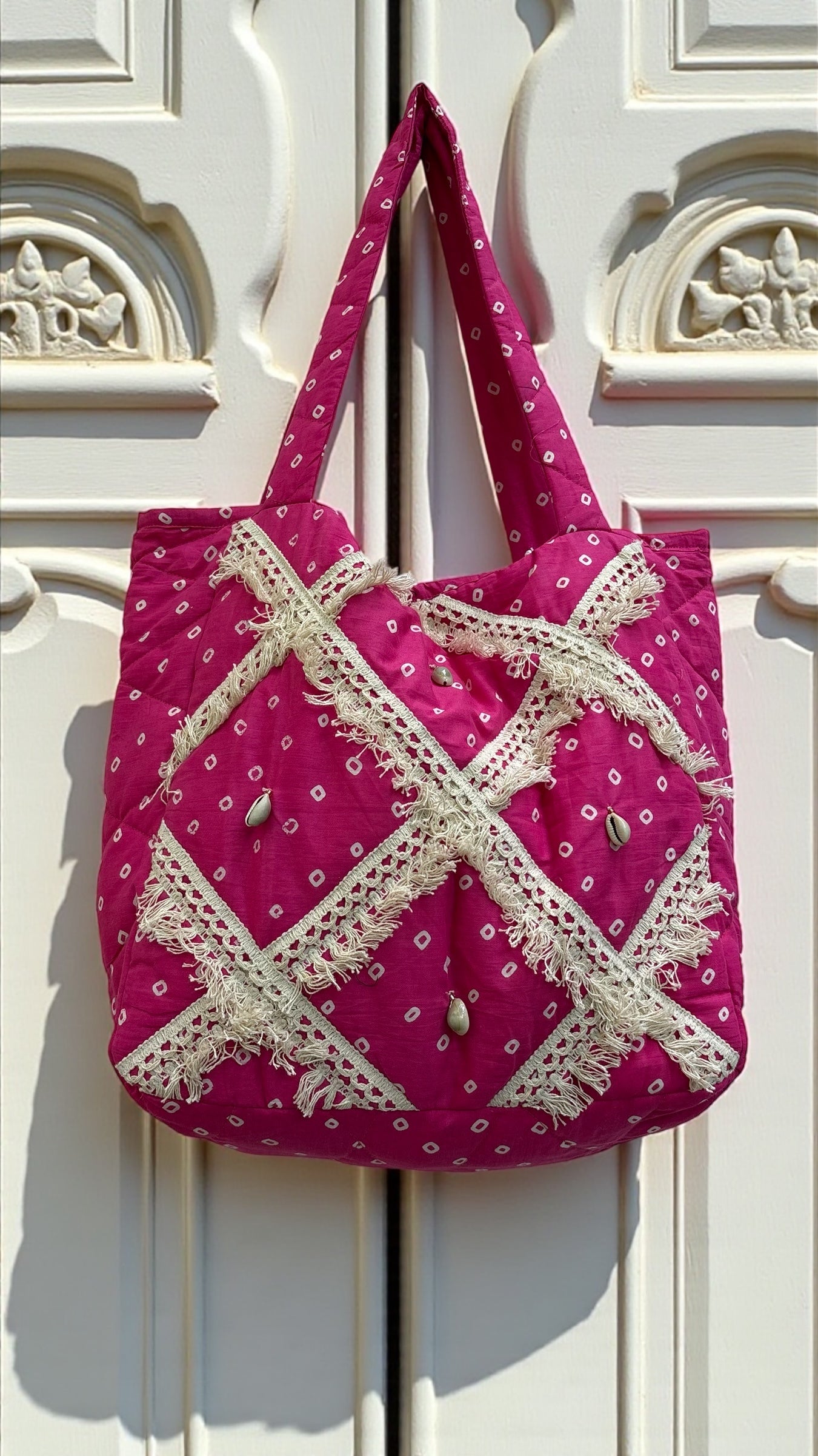 Pink Bandhani Quilted Tote Bag