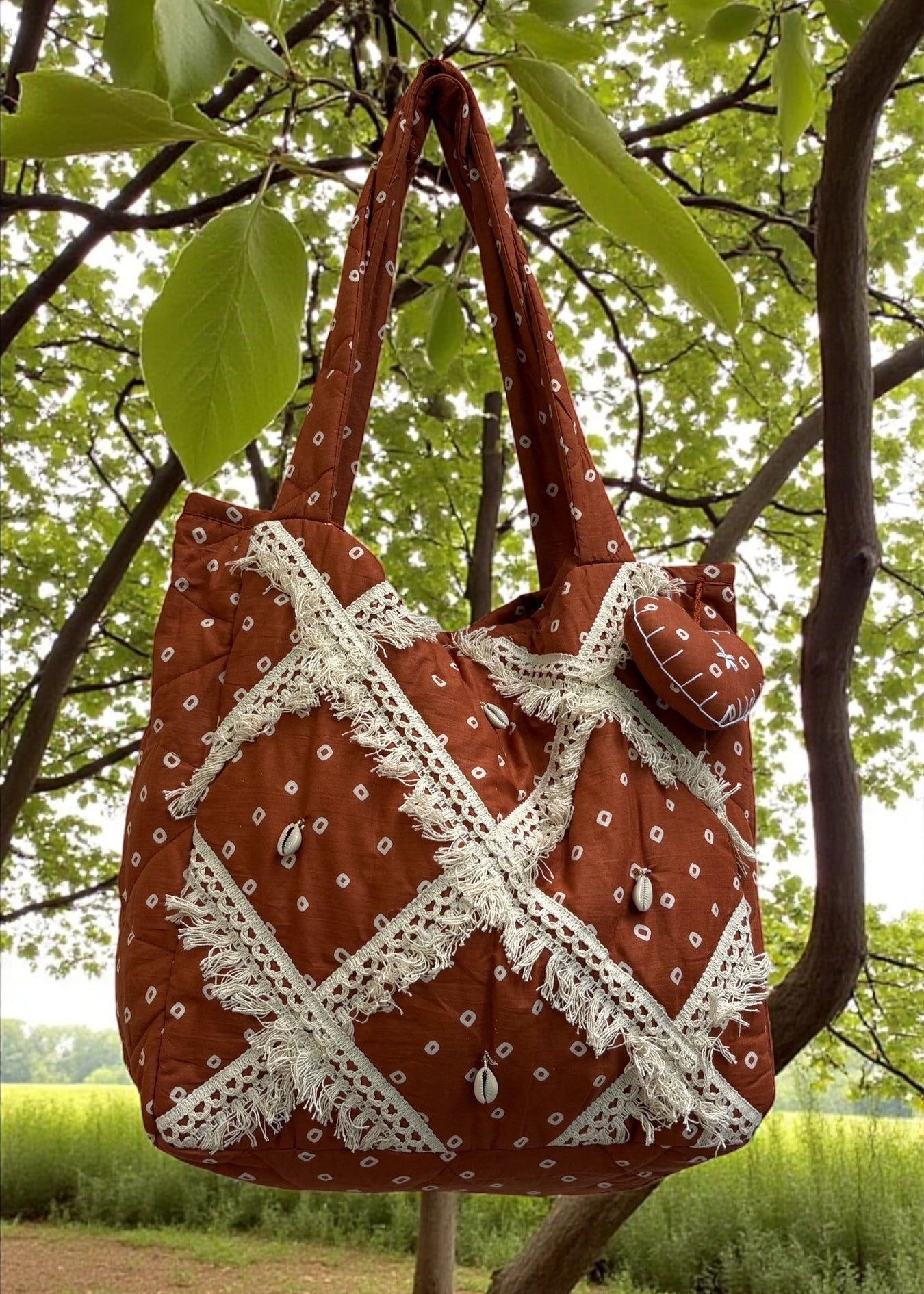 Brown Bandhani Quilted Tote Bag