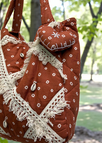 Brown Bandhani Quilted Tote Bag
