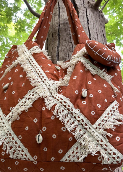 Brown Bandhani Quilted Tote Bag