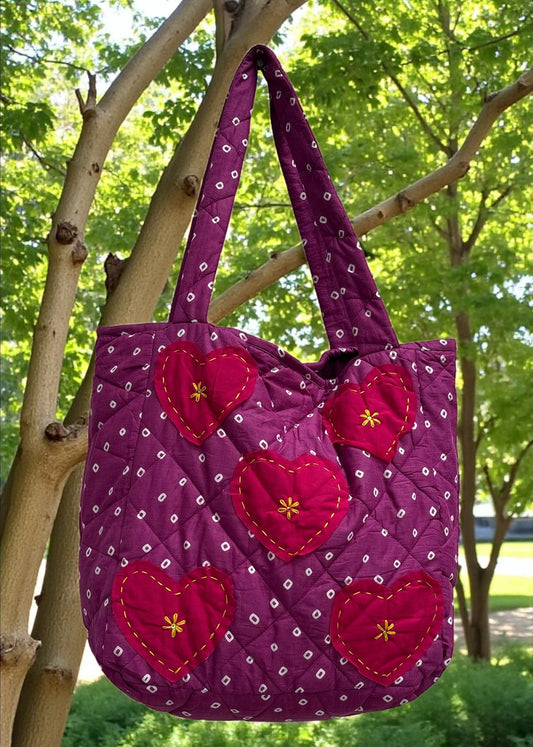 Purple Bandhani Quilted Tote Bag