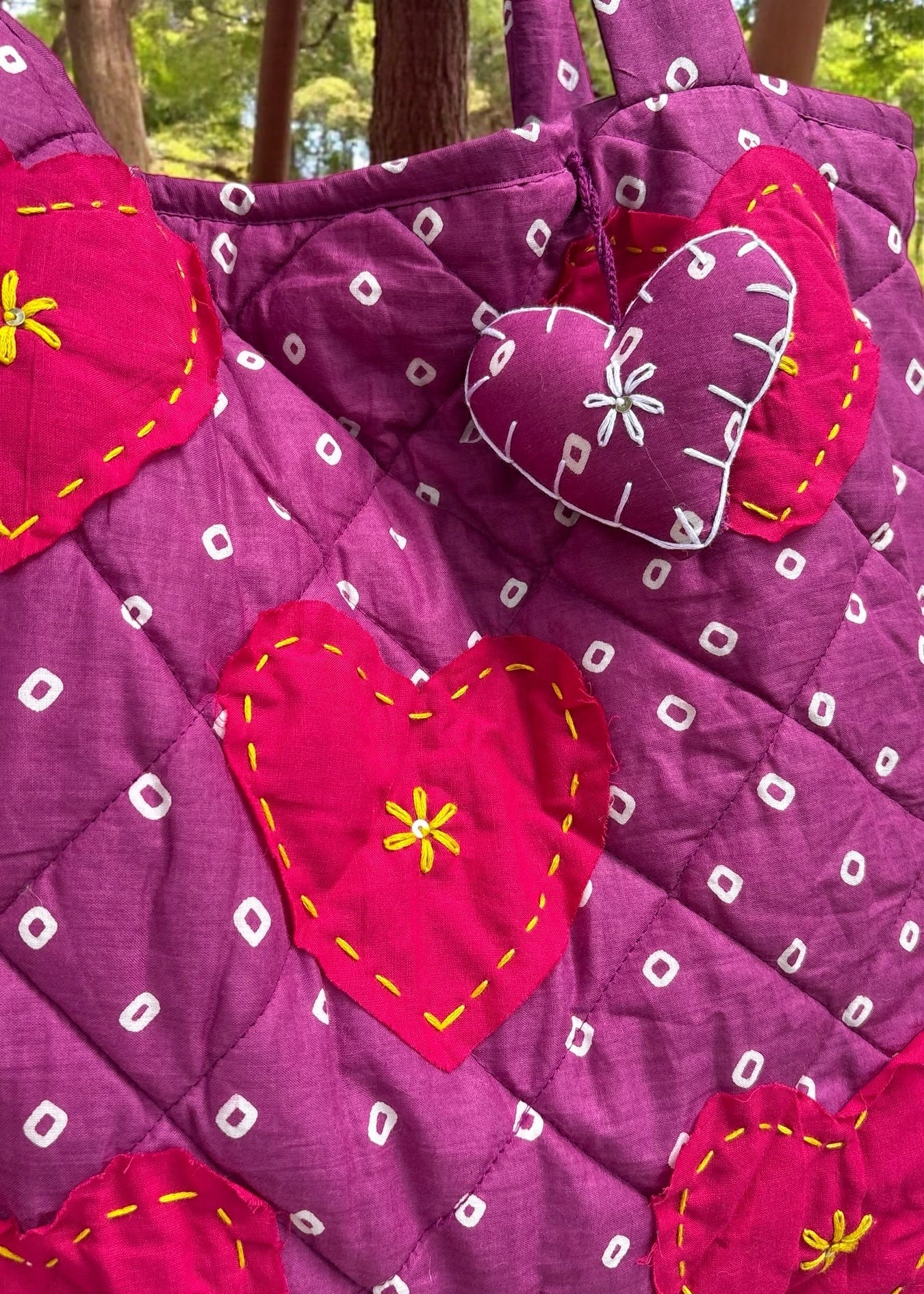 Purple Bandhani Quilted Tote Bag