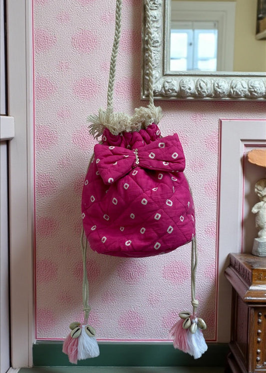 Pink Bandhani Quilted Sling Bag