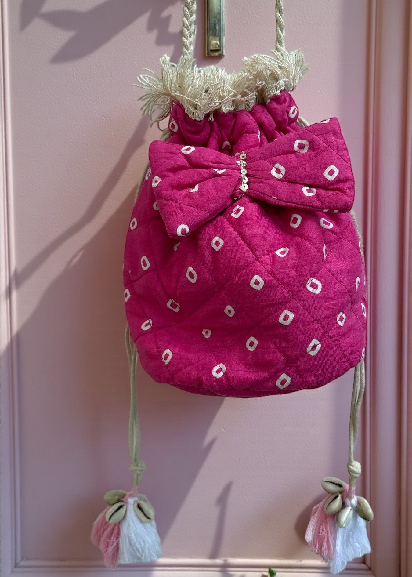 Pink Bandhani Quilted Sling Bag