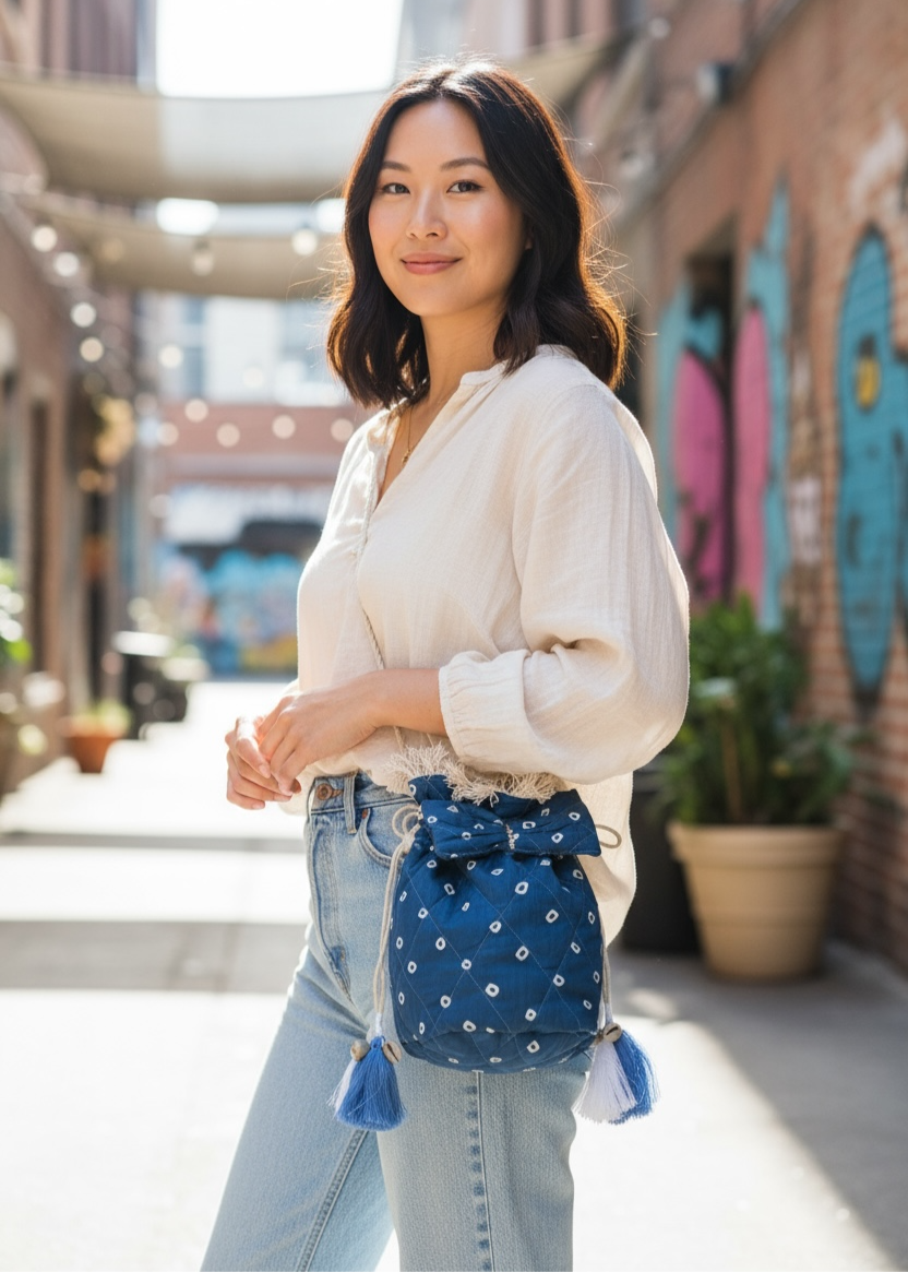 Blue Bandhani Quilted Sling Bag