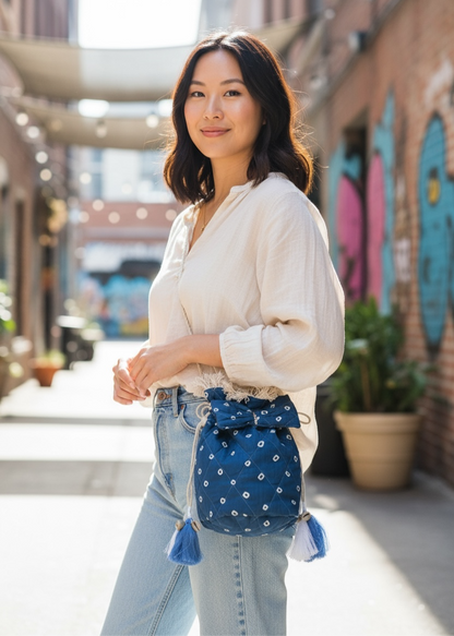 Blue Bandhani Quilted Sling Bag