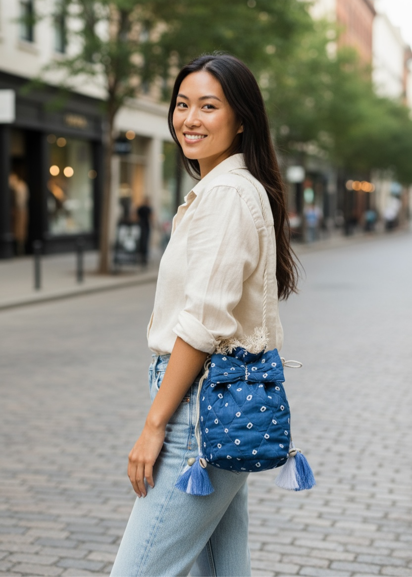 Blue Bandhani Quilted Sling Bag