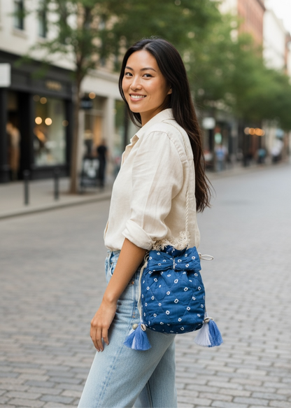Blue Bandhani Quilted Sling Bag