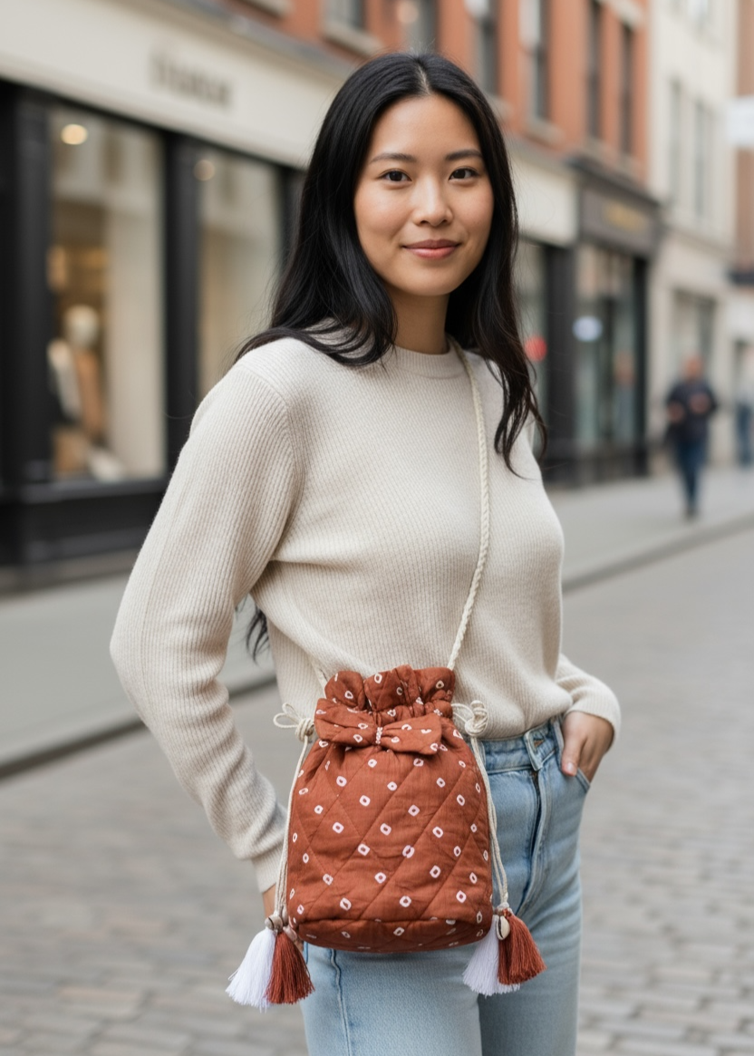 Brown Bandhani Quilted Sling Bag