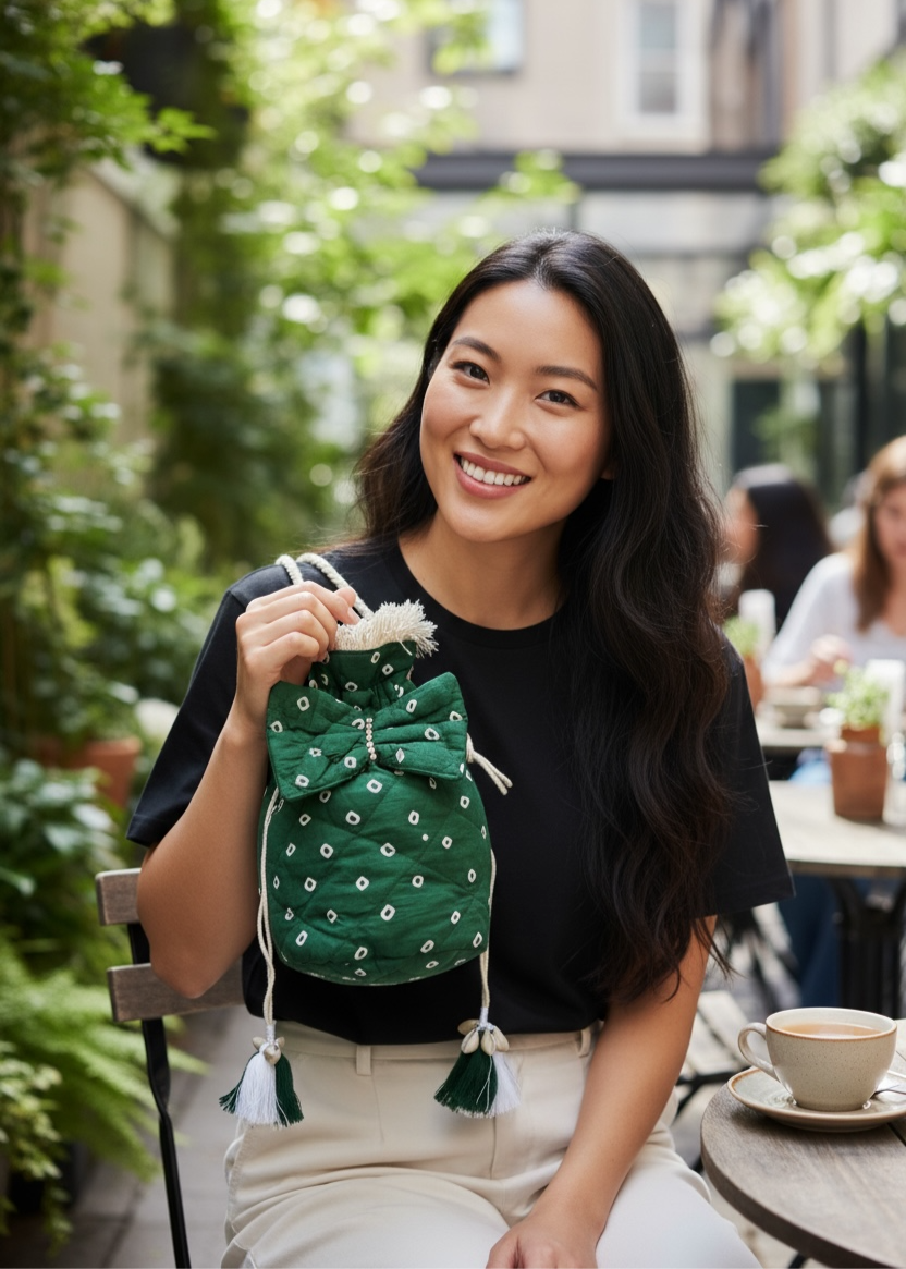 Green Bandhani Quilted Sling Bag