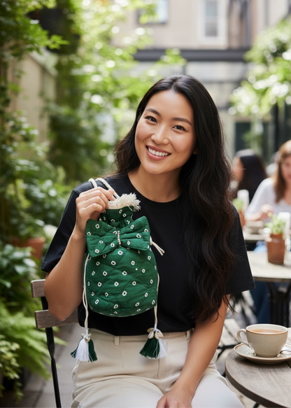 Green Bandhani Quilted Sling Bag