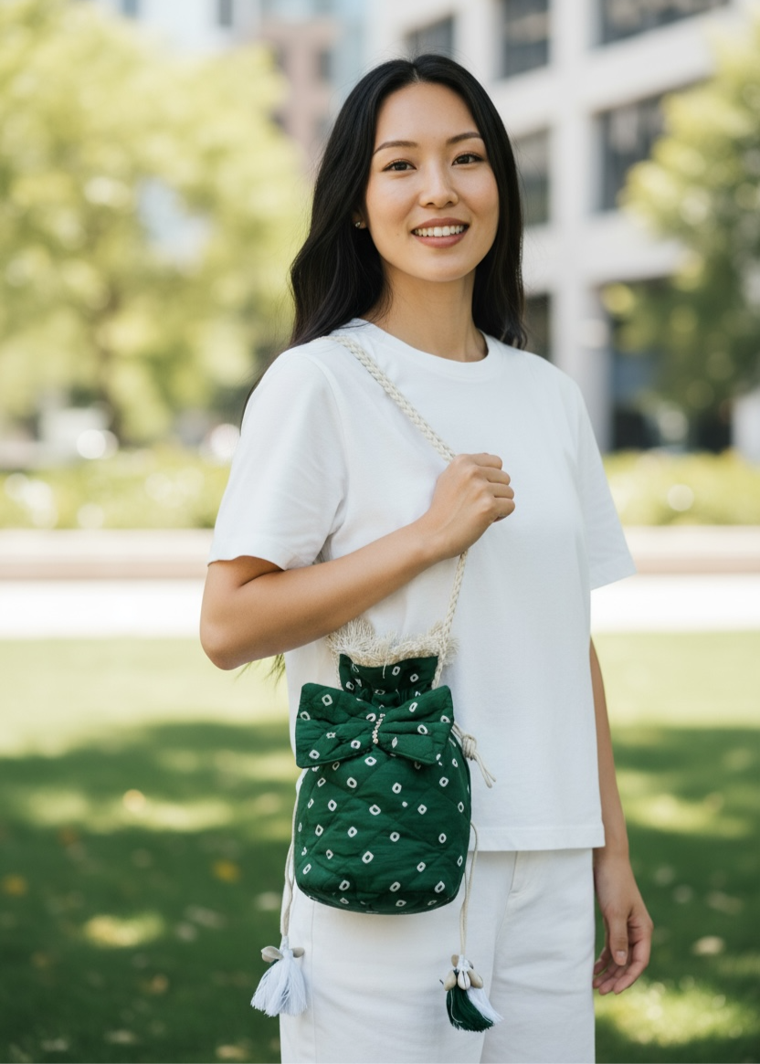 Green Bandhani Quilted Sling Bag