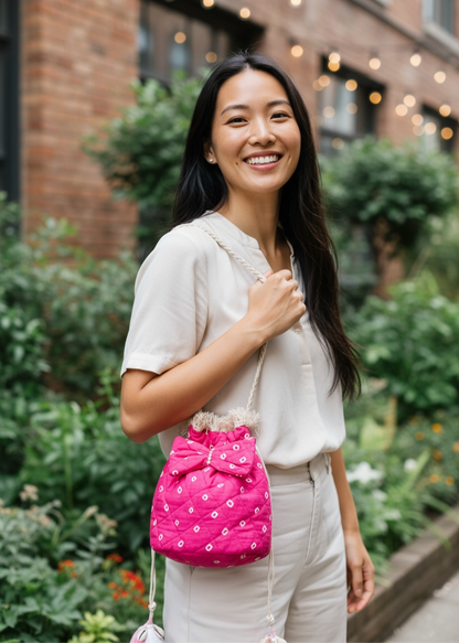 Pink Bandhani Quilted Sling Bag