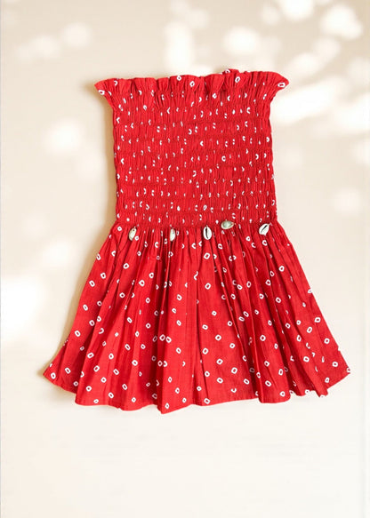 Red Bandhani Smocked Top