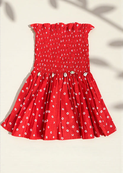 Red Bandhani Smocked Top