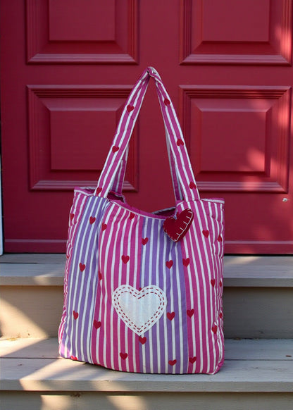Sweet Stripe Heart Quilt Tote Bag