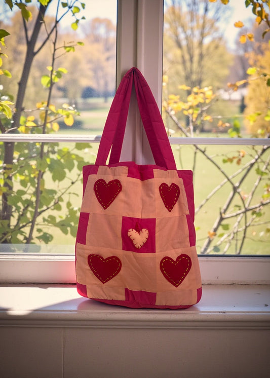 Patchwork Heart Quilted Tote Bag