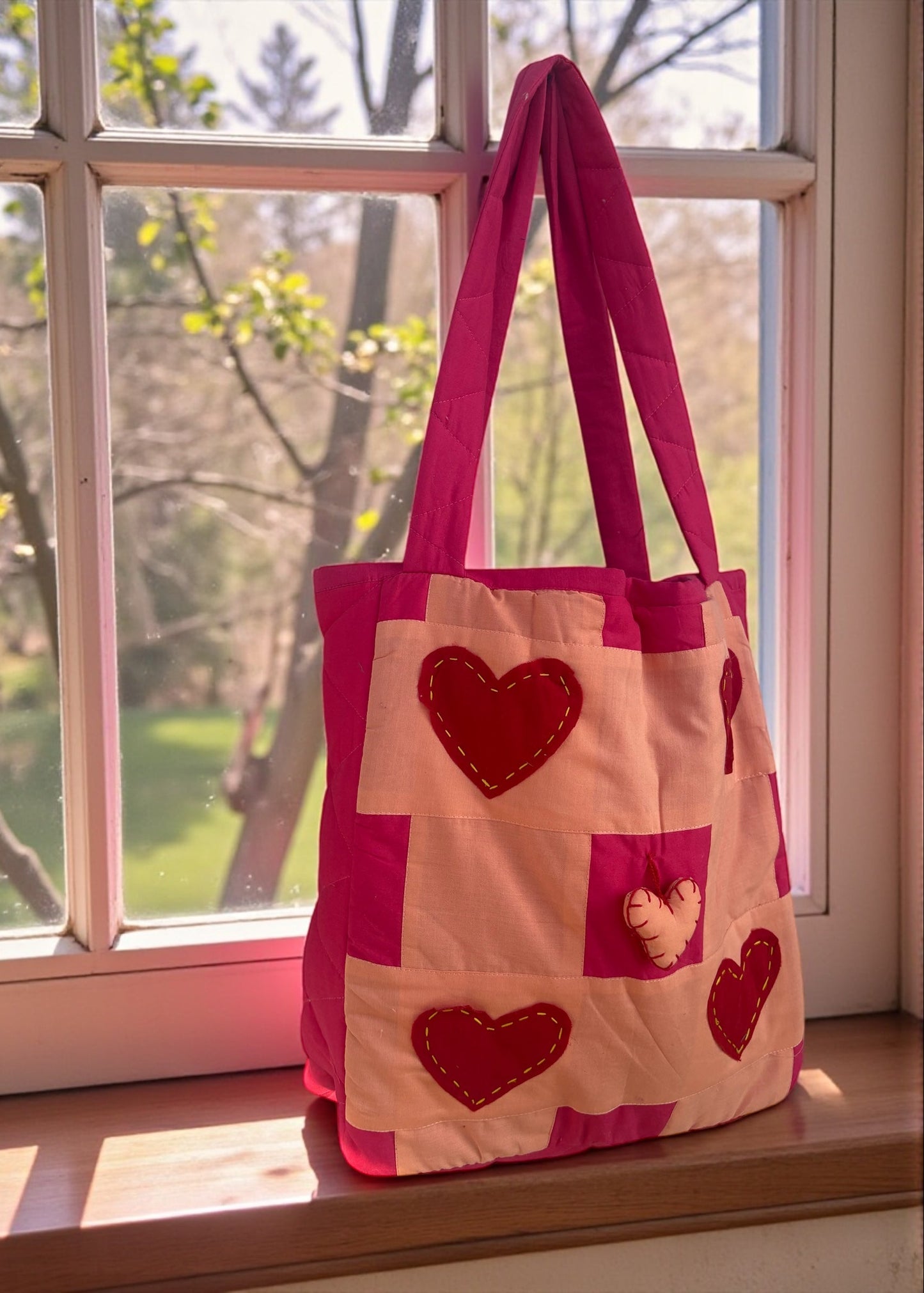 Patchwork Heart Quilted Tote Bag