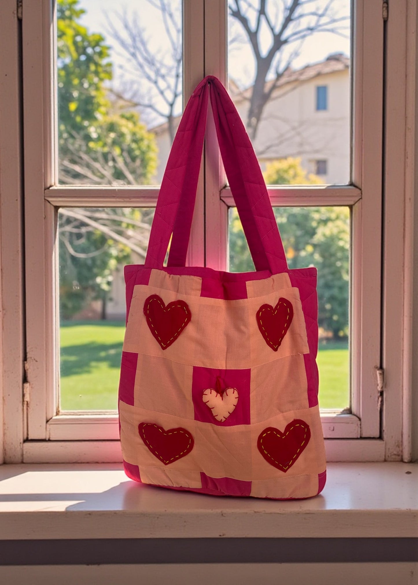 Patchwork Heart Quilted Tote Bag