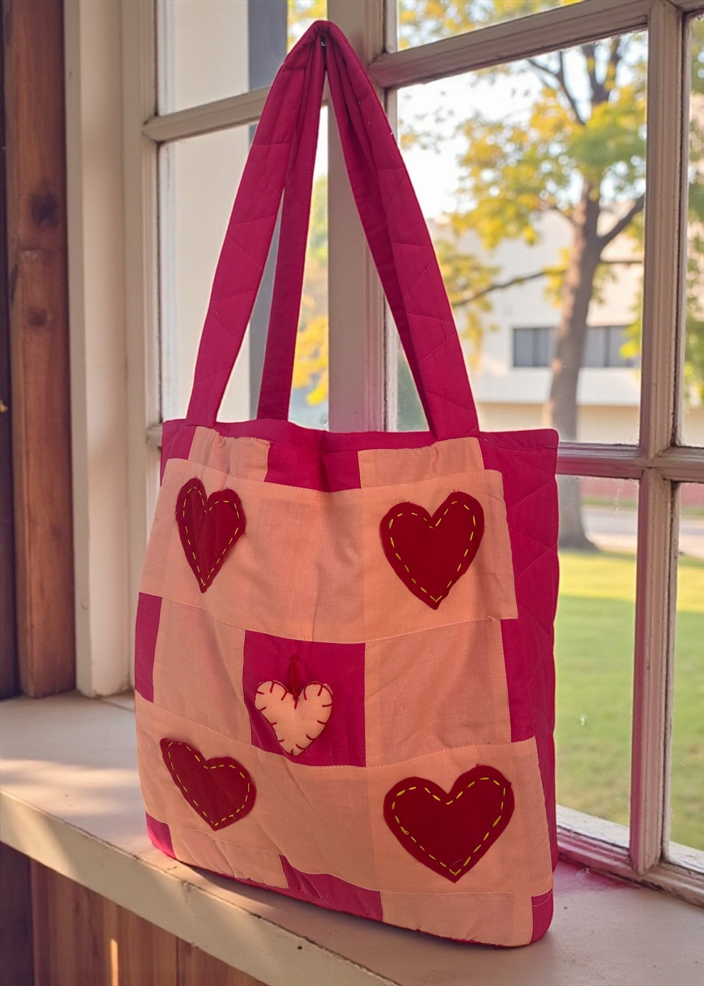 Patchwork Heart Quilted Tote Bag