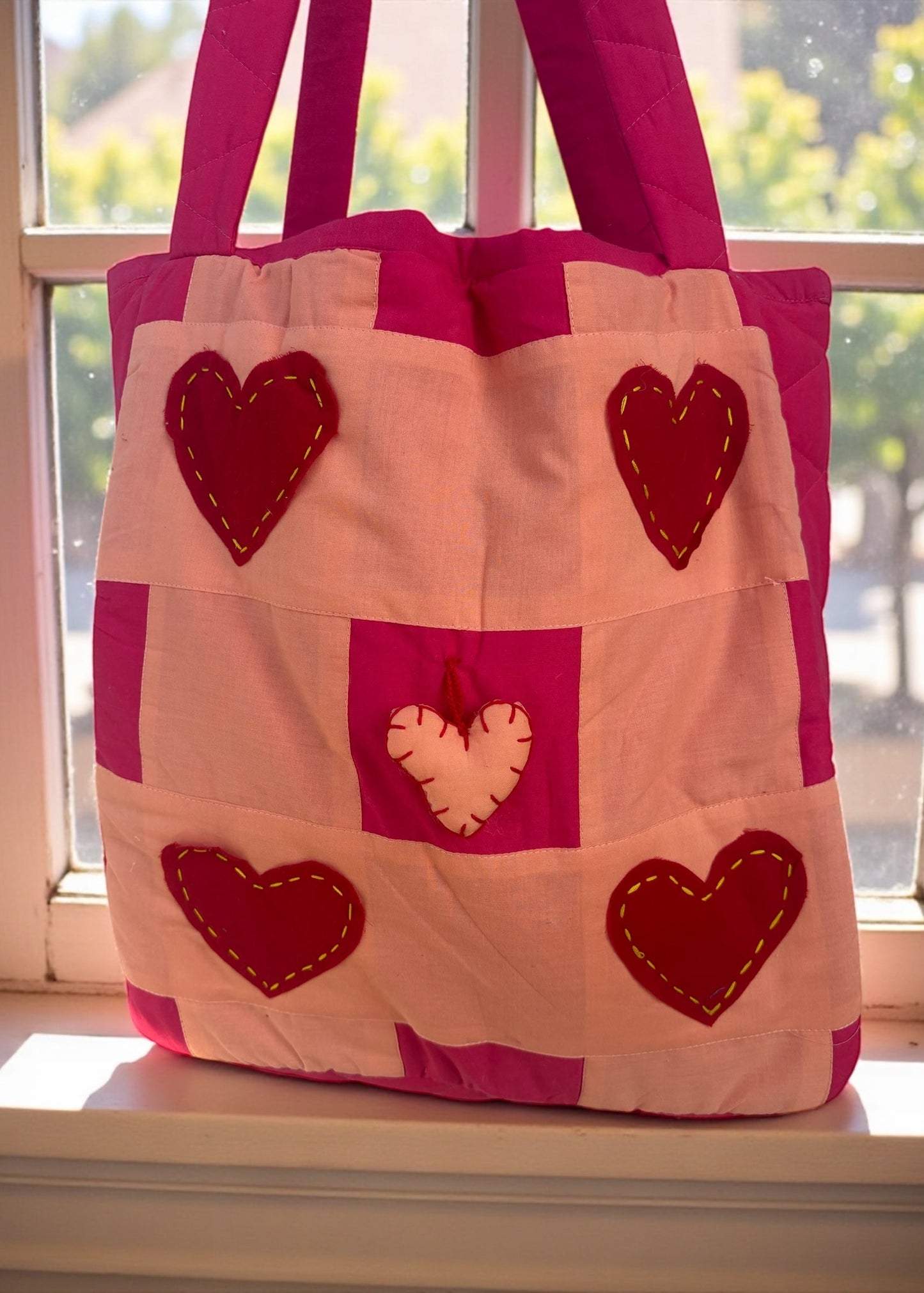 Patchwork Heart Quilted Tote Bag