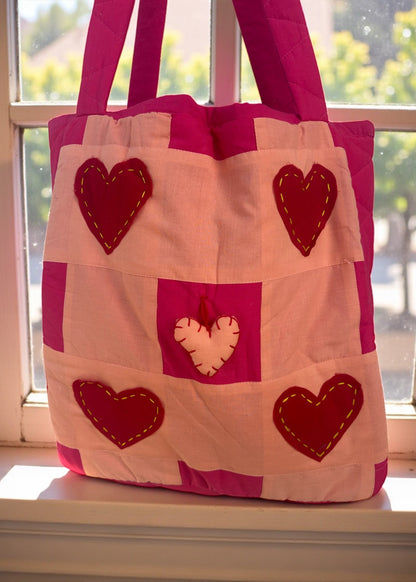 Patchwork Heart Quilted Tote Bag