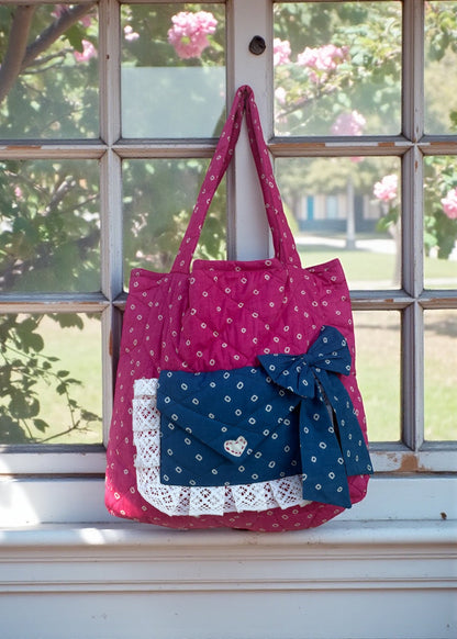 Midnight Bow Heart Quilted Tote Bag