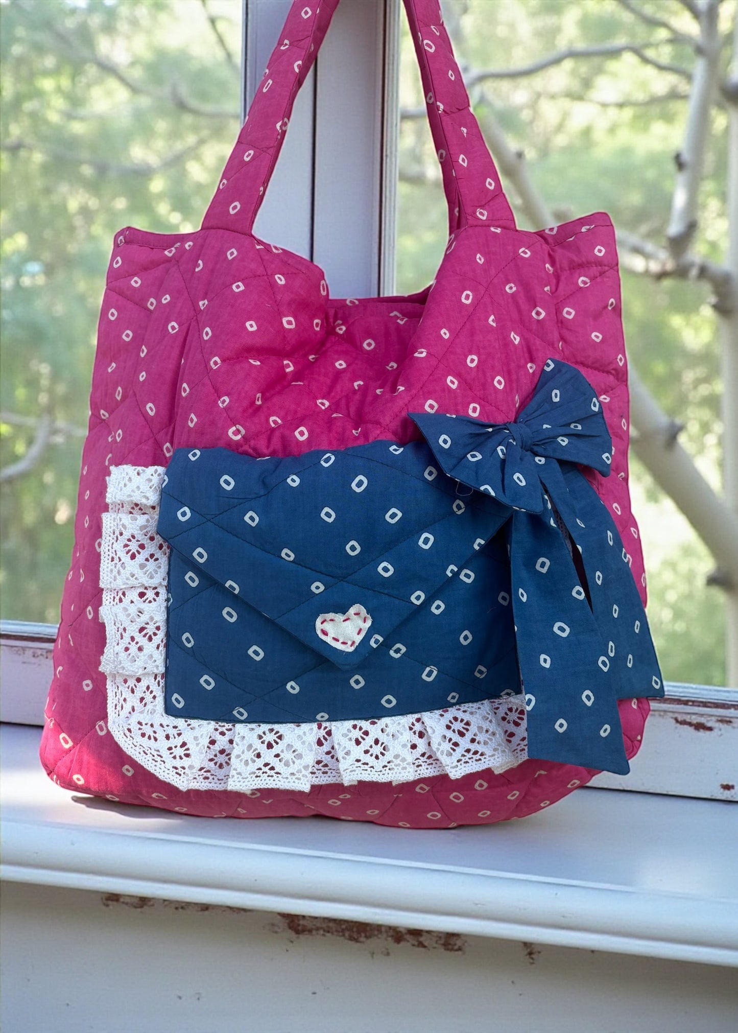 Midnight Bow Heart Quilted Tote Bag