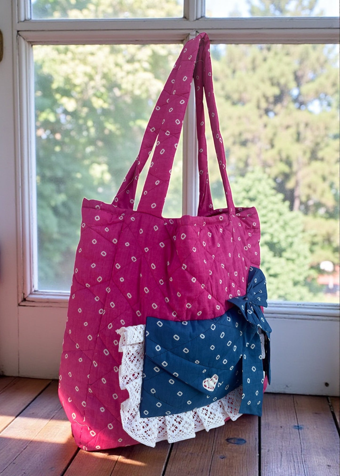 Midnight Bow Heart Quilted Tote Bag