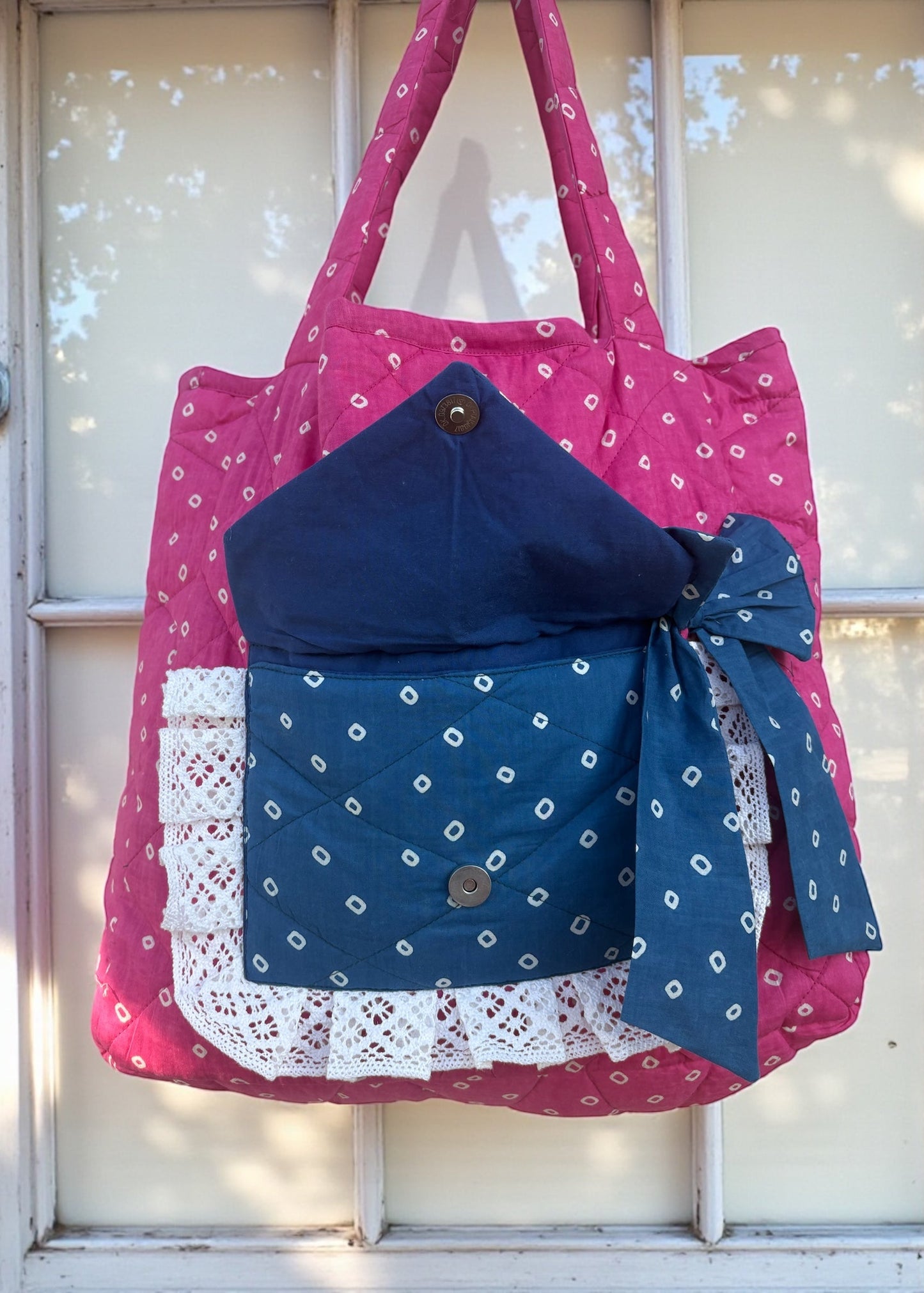 Midnight Bow Heart Quilted Tote Bag