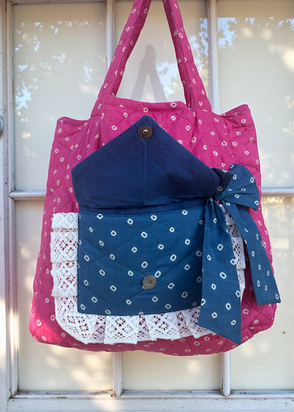 Midnight Bow Heart Quilted Tote Bag