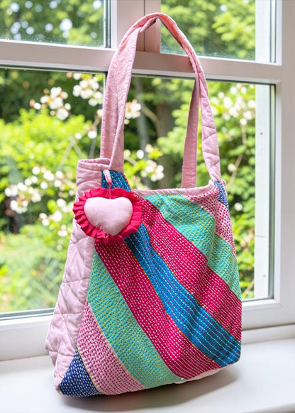 Candy Stripe Kantha Tote