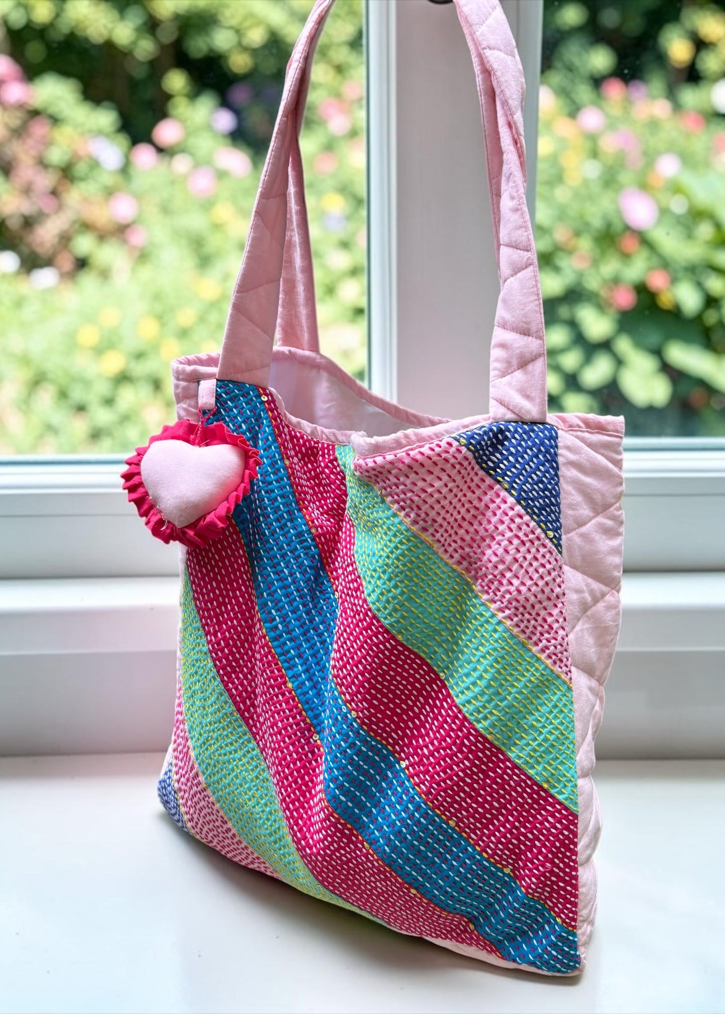 Candy Stripe Kantha Tote