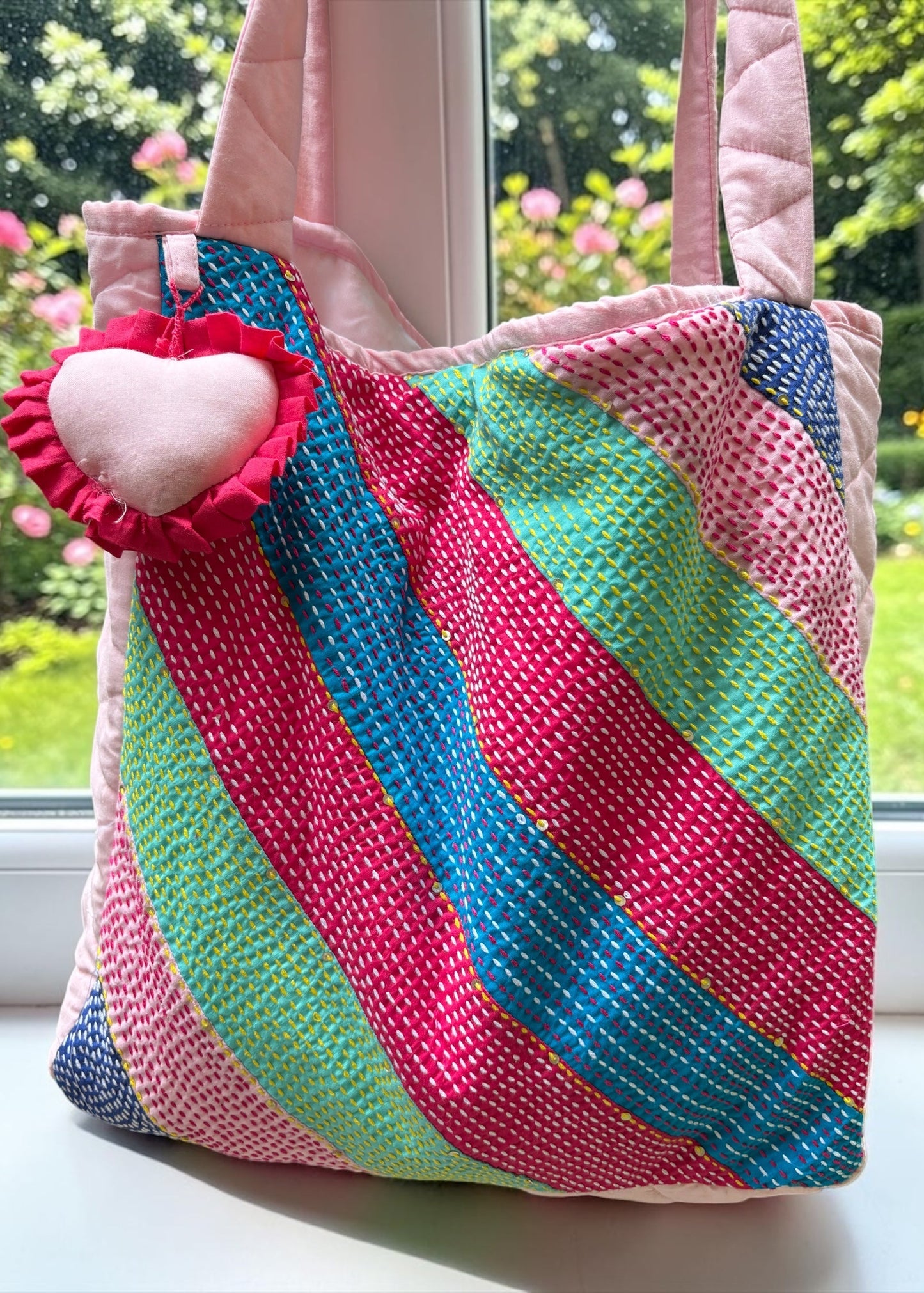 Candy Stripe Kantha Tote