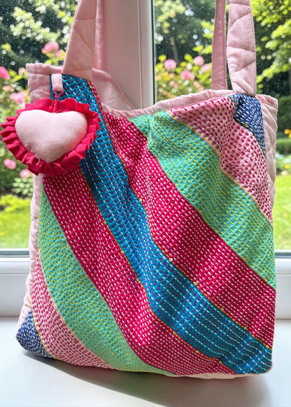 Candy Stripe Kantha Tote