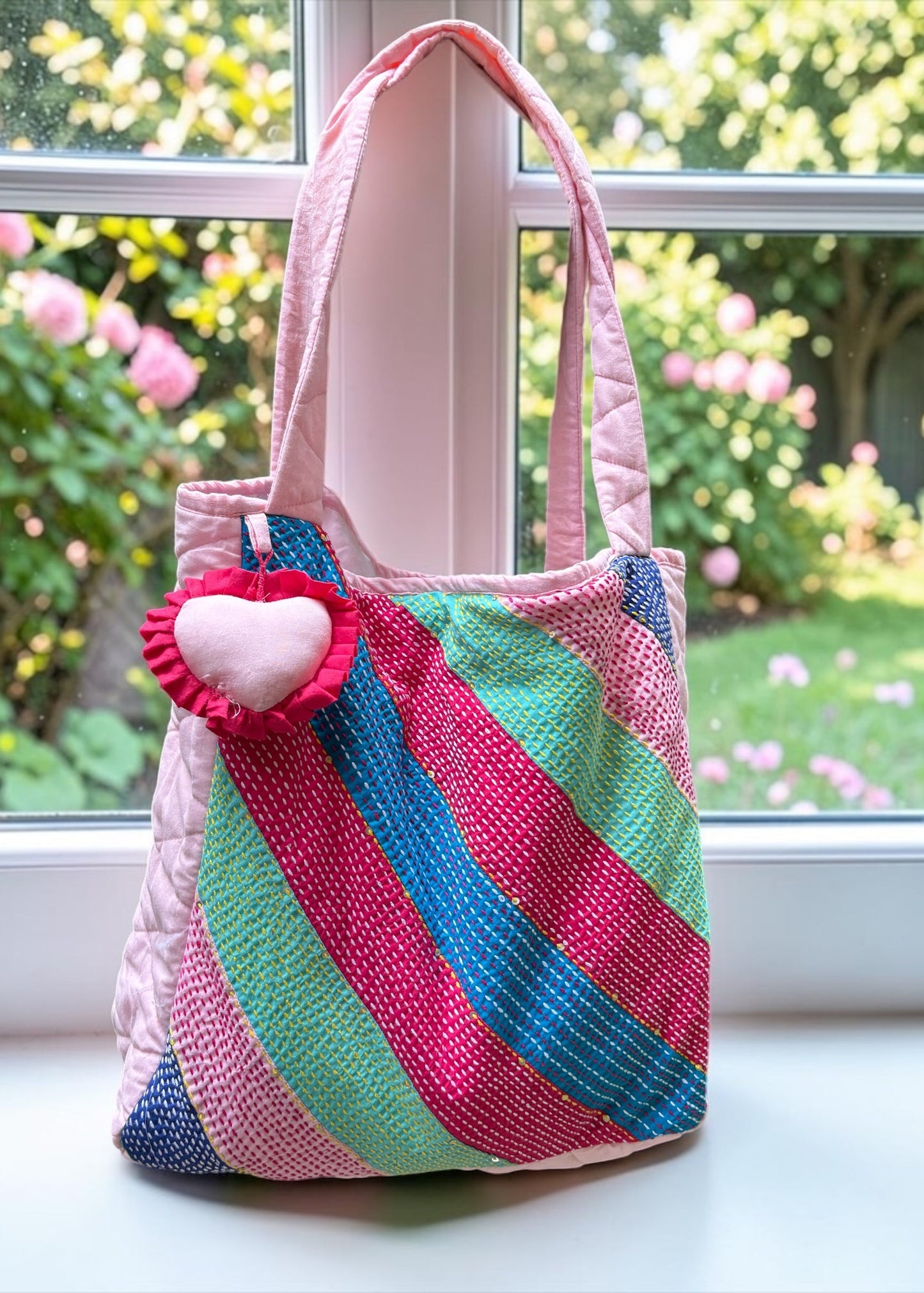 Candy Stripe Kantha Tote