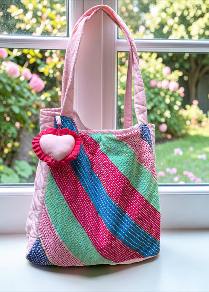 Candy Stripe Kantha Tote