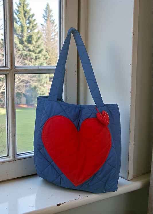 Bold Heart Quilted Tote Bag