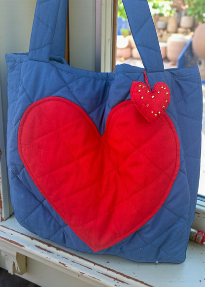 Bold Heart Quilted Tote Bag