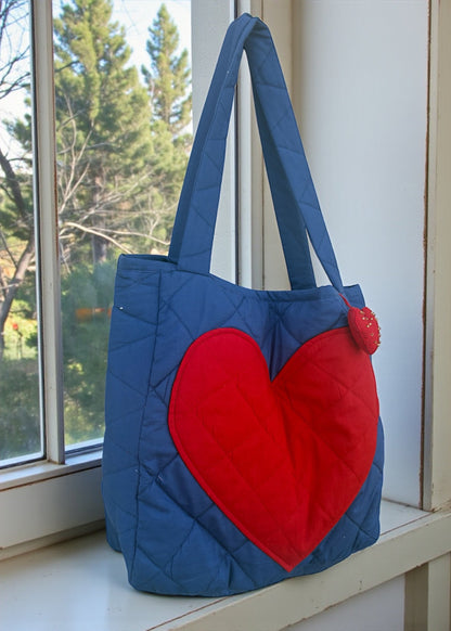 Bold Heart Quilted Tote Bag