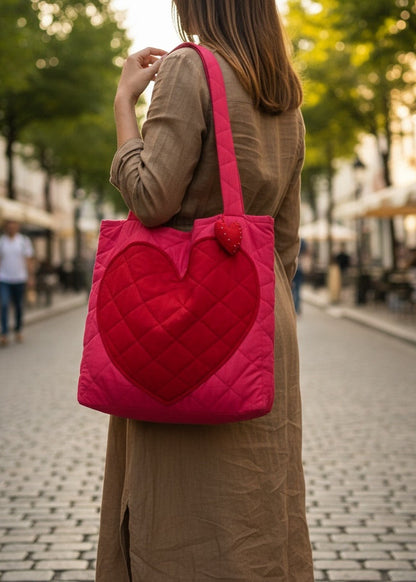Ruby Crush Quilted Heart Tote
