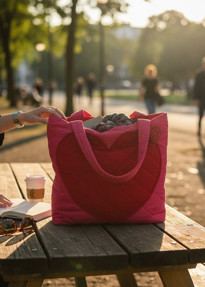 Ruby Crush Quilted Heart Tote