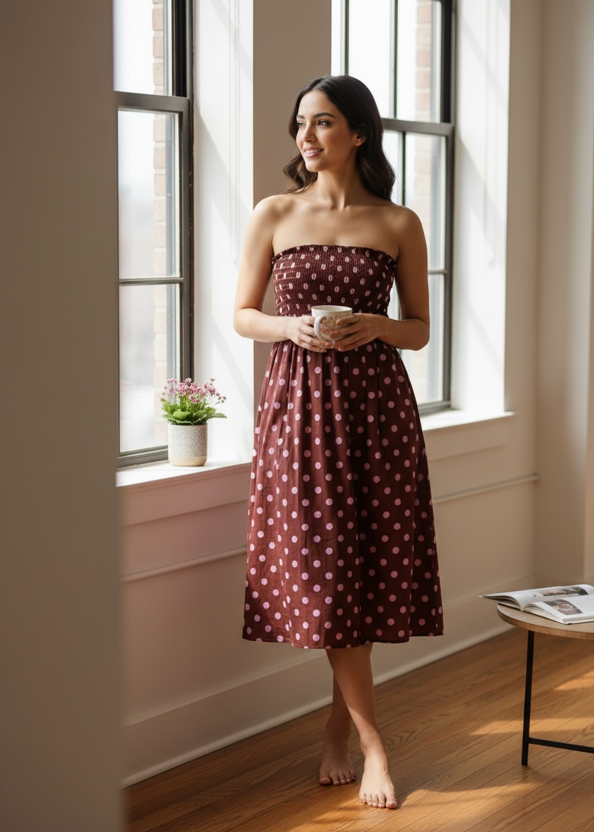 Mocha Dot Smocked Dress