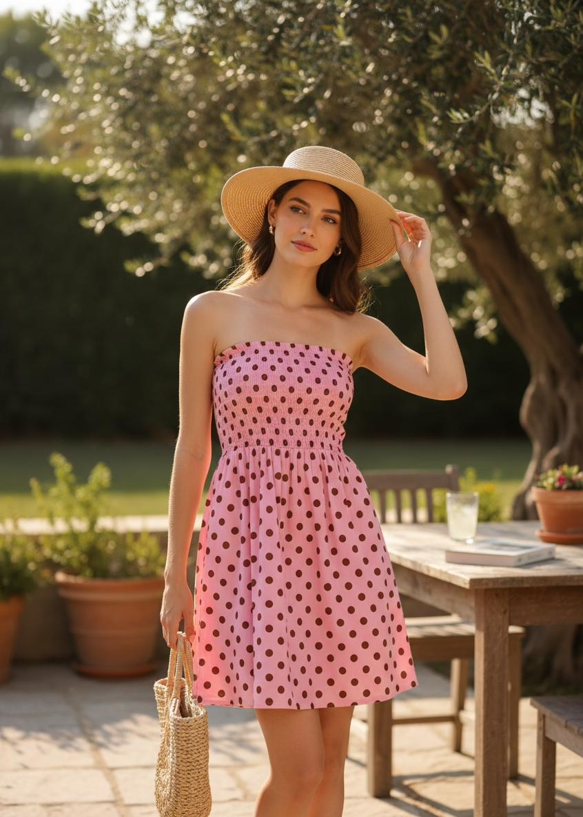 Blush Polka Smocked Dress