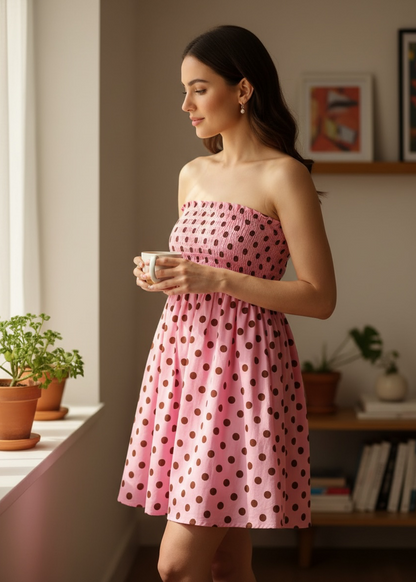 Blush Polka Smocked Dress