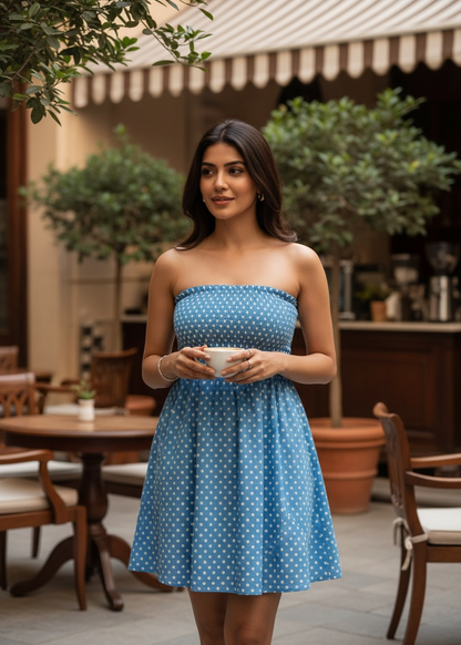 Blue Polka Dot Smocked Dress